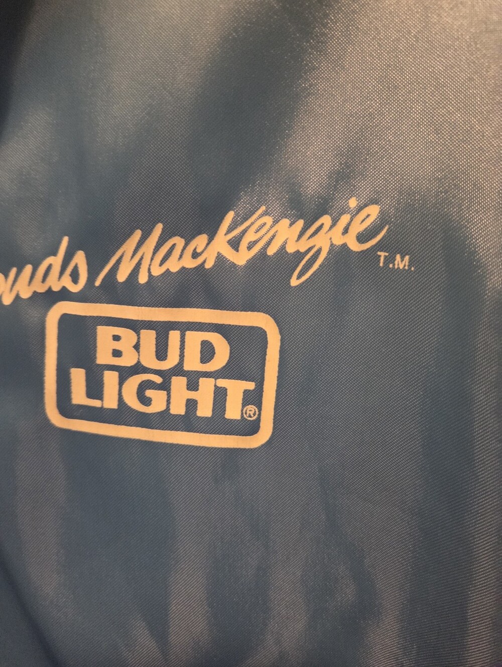 Vintage Bud Light Light Blue Satin Jacket with Striped Trim - Picture 2 of 5